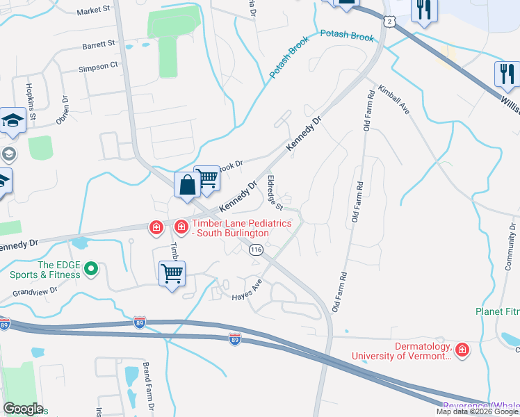 map of restaurants, bars, coffee shops, grocery stores, and more near 630 Hinesburg Road in South Burlington