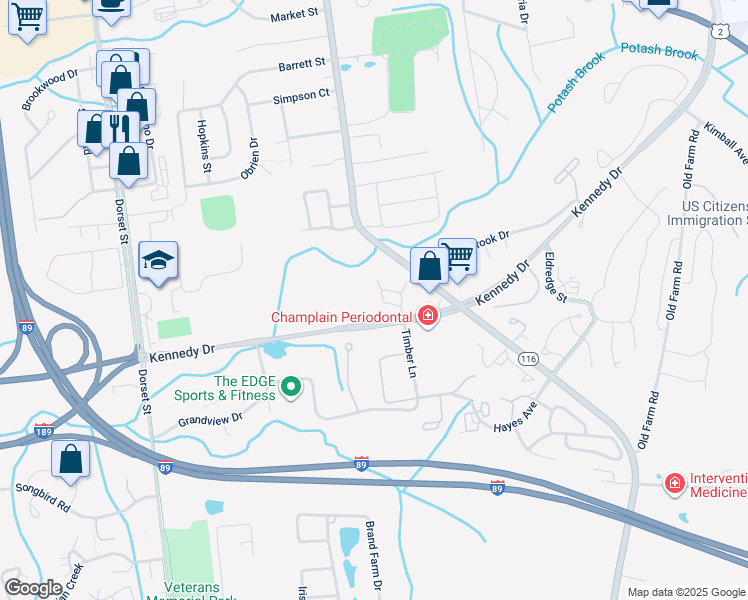 map of restaurants, bars, coffee shops, grocery stores, and more near 98 Kennedy Drive in South Burlington