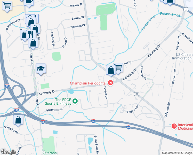 map of restaurants, bars, coffee shops, grocery stores, and more near 100 Kennedy Drive in South Burlington