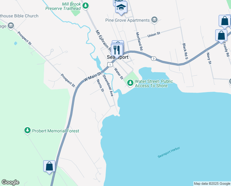 map of restaurants, bars, coffee shops, grocery stores, and more near 20 Steamboat Avenue in Searsport
