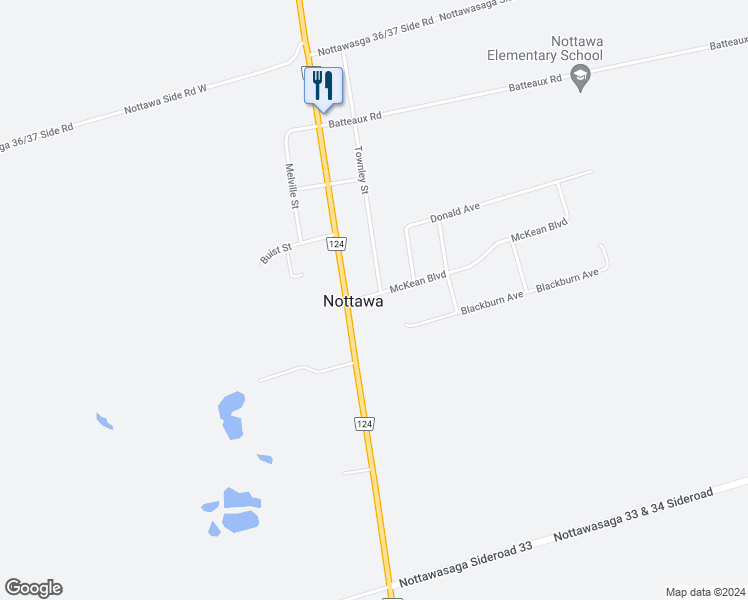 map of restaurants, bars, coffee shops, grocery stores, and more near 7 McKean Boulevard in Nottawa