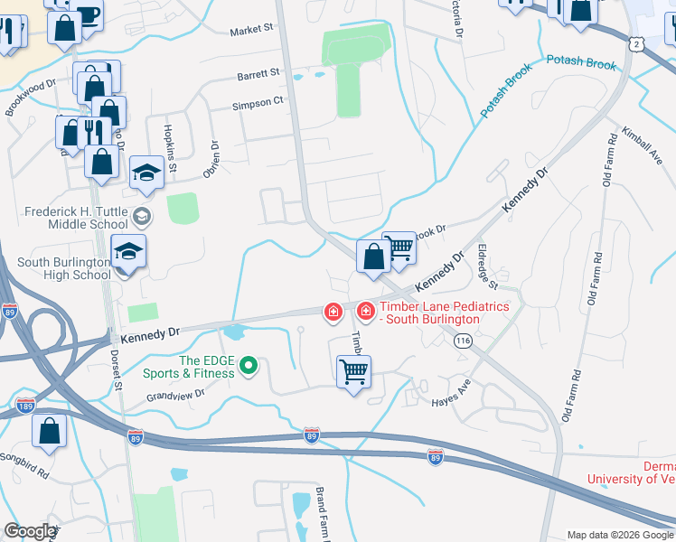 map of restaurants, bars, coffee shops, grocery stores, and more near 69 Manor Woods in South Burlington
