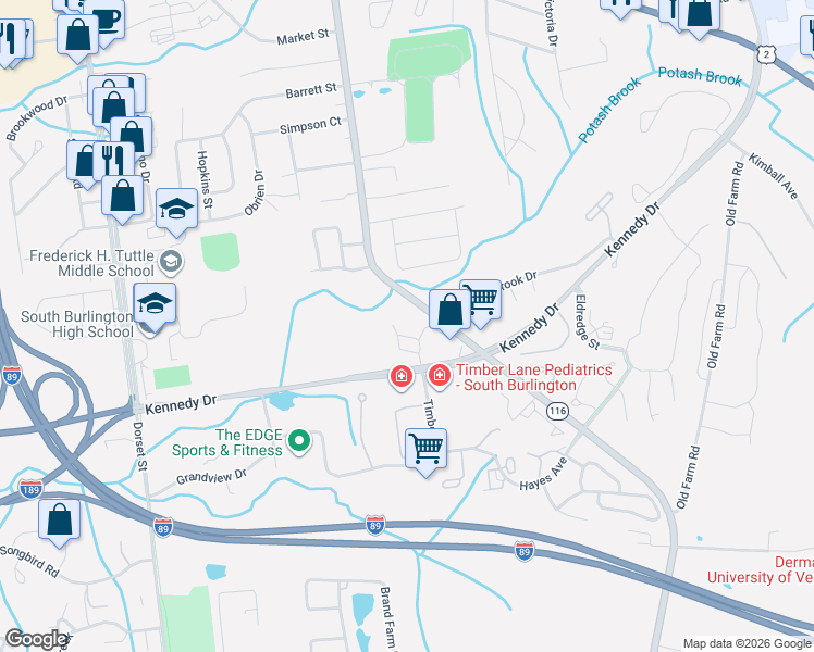 map of restaurants, bars, coffee shops, grocery stores, and more near 69 Manor Woods in South Burlington