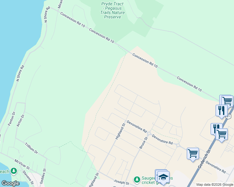 map of restaurants, bars, coffee shops, grocery stores, and more near 293 Mary Rose Avenue in Port Elgin