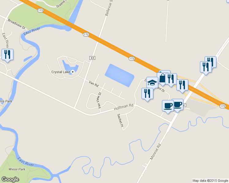 map of restaurants, bars, coffee shops, grocery stores, and more near 1601 Van Road in Green Bay