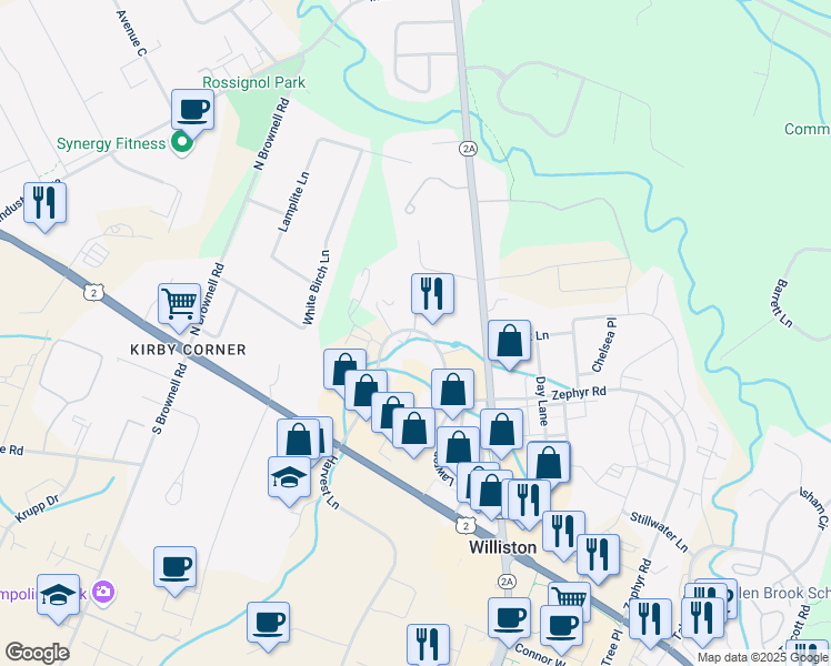map of restaurants, bars, coffee shops, grocery stores, and more near 104 Eagle Crest in Williston