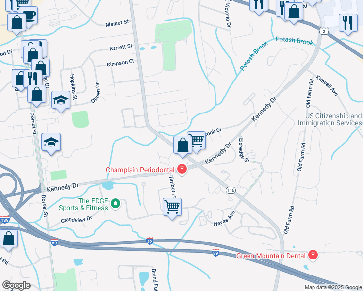 map of restaurants, bars, coffee shops, grocery stores, and more near 550 Hinesburg Road in South Burlington