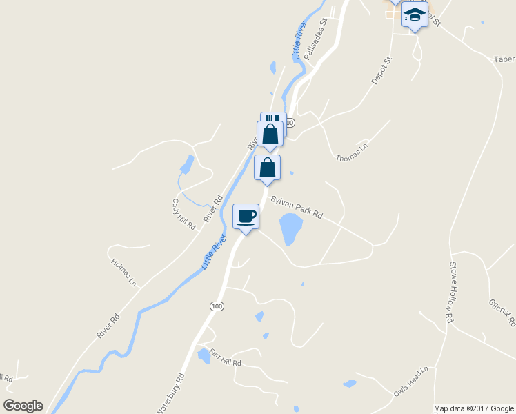 map of restaurants, bars, coffee shops, grocery stores, and more near 804 South Main Street in Stowe