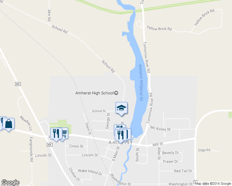 map of restaurants, bars, coffee shops, grocery stores, and more near 357 North Main Street in Amherst