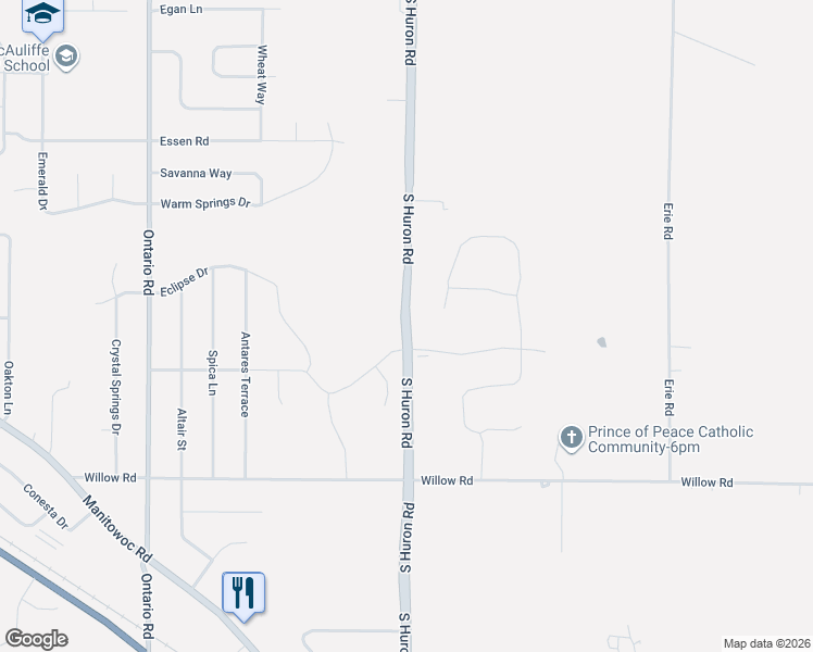 map of restaurants, bars, coffee shops, grocery stores, and more near 2445 South Huron Road in Bellevue