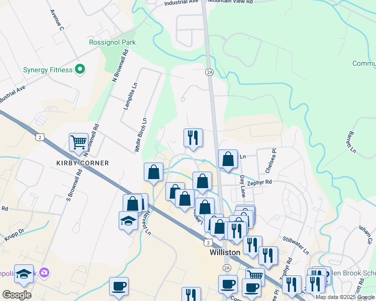 map of restaurants, bars, coffee shops, grocery stores, and more near 104 Eagle Crest in Williston