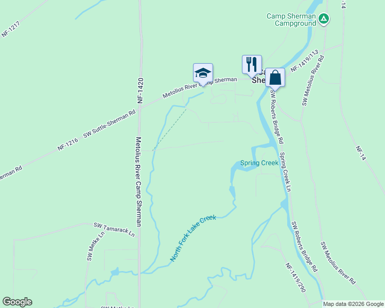 map of restaurants, bars, coffee shops, grocery stores, and more near Old Hatchery Road in Camp Sherman