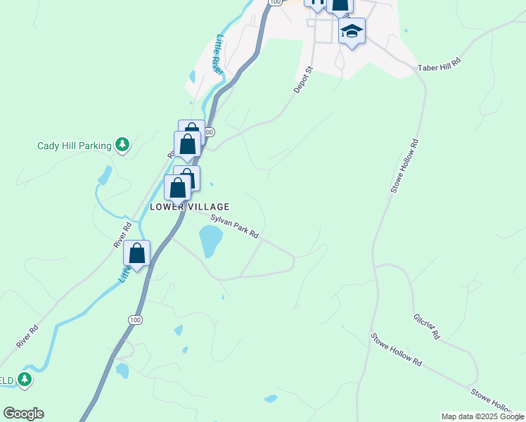 map of restaurants, bars, coffee shops, grocery stores, and more near 66 Sylvan Woods Drive in Stowe