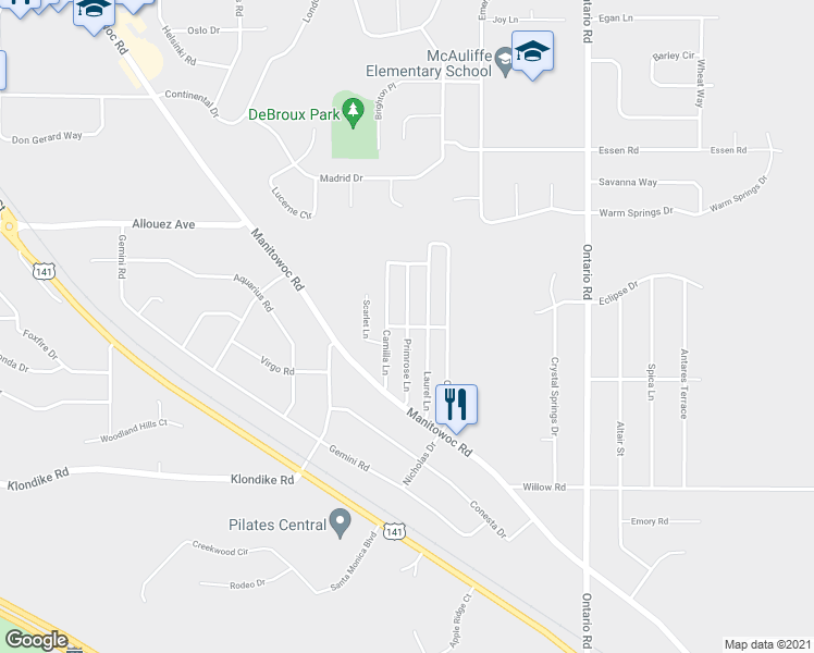 map of restaurants, bars, coffee shops, grocery stores, and more near 160 Primrose Lane in Bellevue