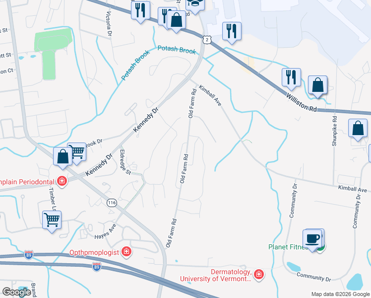 map of restaurants, bars, coffee shops, grocery stores, and more near 200-724 Old Farm Road in South Burlington