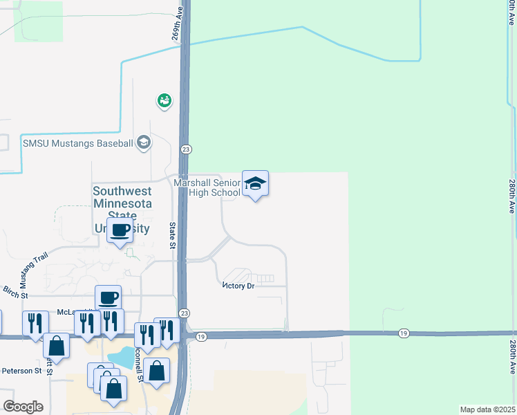 map of restaurants, bars, coffee shops, grocery stores, and more near 400 Tiger Drive in Marshall