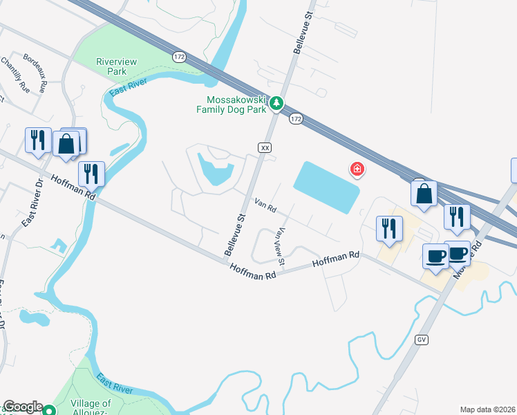 map of restaurants, bars, coffee shops, grocery stores, and more near 1468 McRae Circle in Green Bay