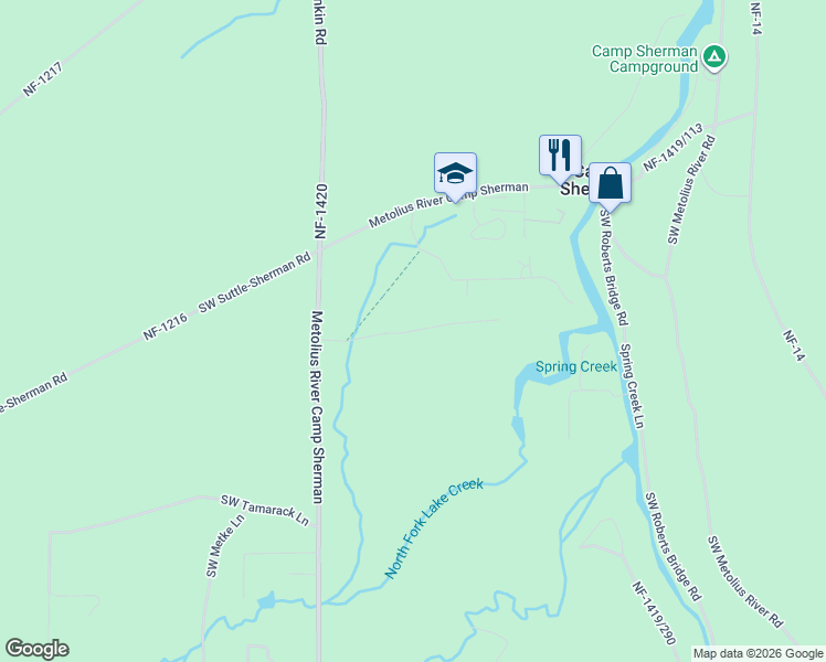 map of restaurants, bars, coffee shops, grocery stores, and more near Old Hatchery Road in Camp Sherman