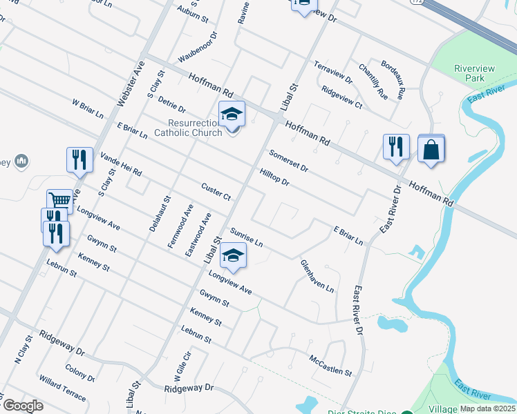 map of restaurants, bars, coffee shops, grocery stores, and more near 3528 Briar Terrace in Allouez