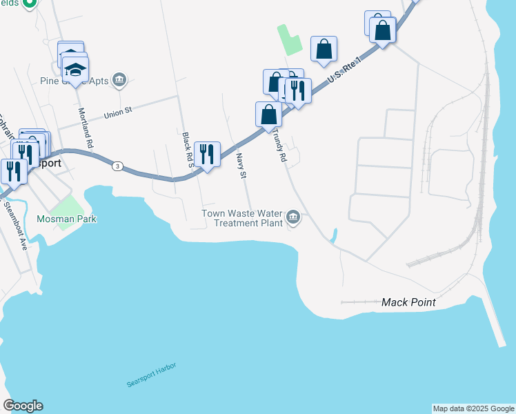 map of restaurants, bars, coffee shops, grocery stores, and more near 28 Navy Street in Searsport