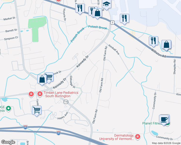 map of restaurants, bars, coffee shops, grocery stores, and more near 375 Obrien Farm Road in South Burlington
