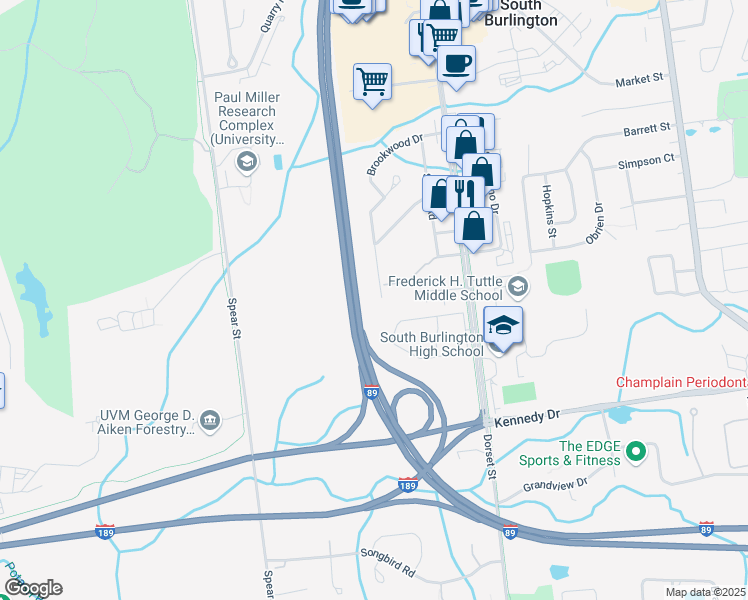 map of restaurants, bars, coffee shops, grocery stores, and more near 117 Oakwood Drive in South Burlington