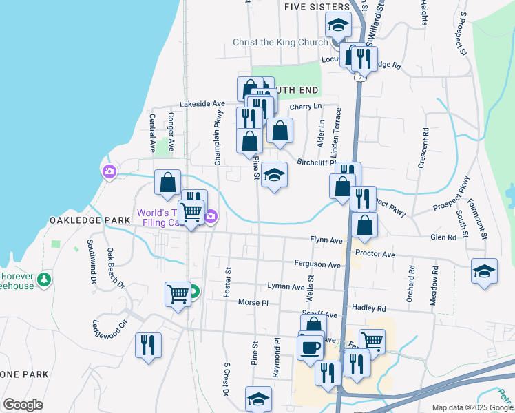 map of restaurants, bars, coffee shops, grocery stores, and more near 817 Pine Street in Burlington