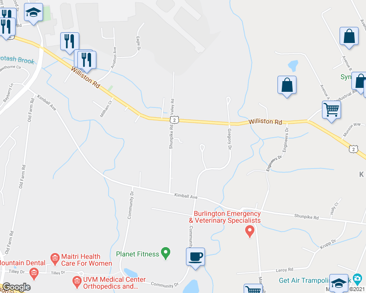 map of restaurants, bars, coffee shops, grocery stores, and more near 52 Kaylyn's Way in South Burlington
