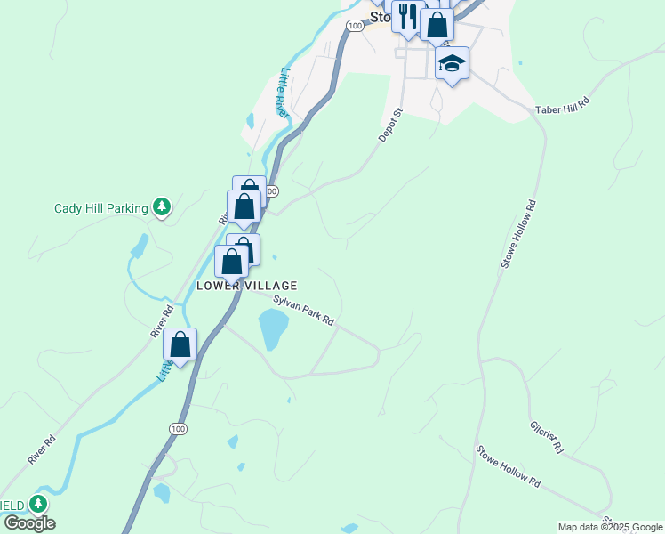 map of restaurants, bars, coffee shops, grocery stores, and more near 144 Sylvan Woods Dr in Stowe