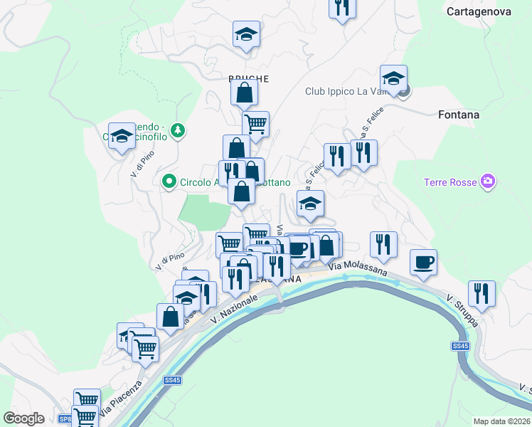 map of restaurants, bars, coffee shops, grocery stores, and more near 11B Via Antonio Sertoli in Genova
