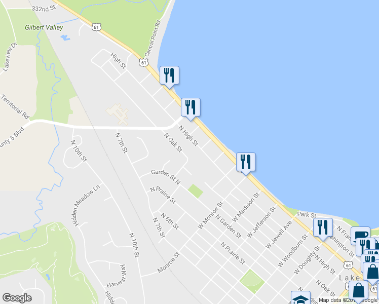 map of restaurants, bars, coffee shops, grocery stores, and more near 1208 North Oak Street in Lake City