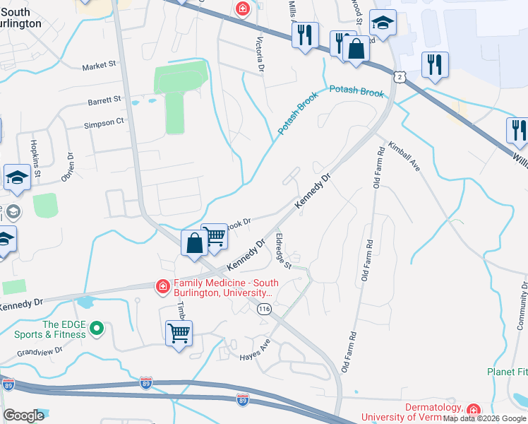 map of restaurants, bars, coffee shops, grocery stores, and more near 16 Winding Brook Drive in South Burlington