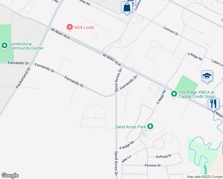 map of restaurants, bars, coffee shops, grocery stores, and more near 3550 Sand Acres Drive in De Pere