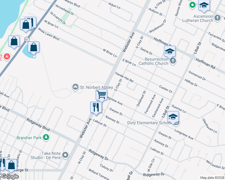 map of restaurants, bars, coffee shops, grocery stores, and more near 126 Fairview Avenue in Green Bay