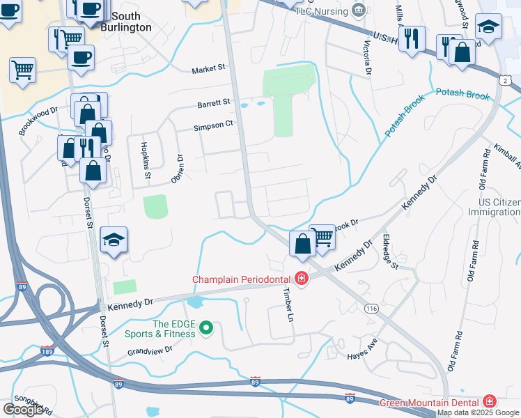 map of restaurants, bars, coffee shops, grocery stores, and more near 12 Southview Drive in South Burlington