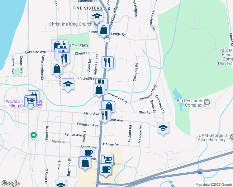 map of restaurants, bars, coffee shops, grocery stores, and more near 60 Prospect Parkway in Burlington