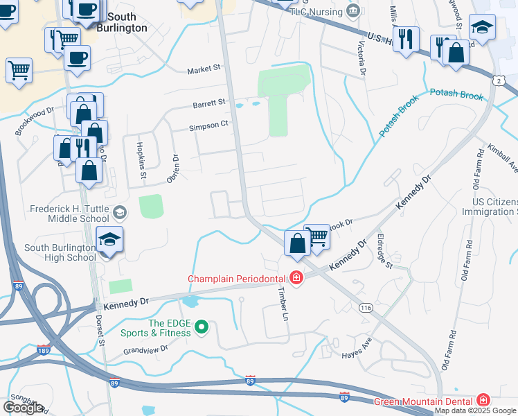 map of restaurants, bars, coffee shops, grocery stores, and more near 12 Southview Drive in South Burlington