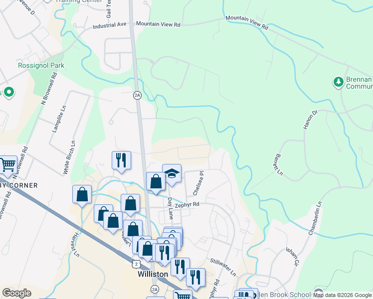 map of restaurants, bars, coffee shops, grocery stores, and more near 100 Chelsea Place in Williston