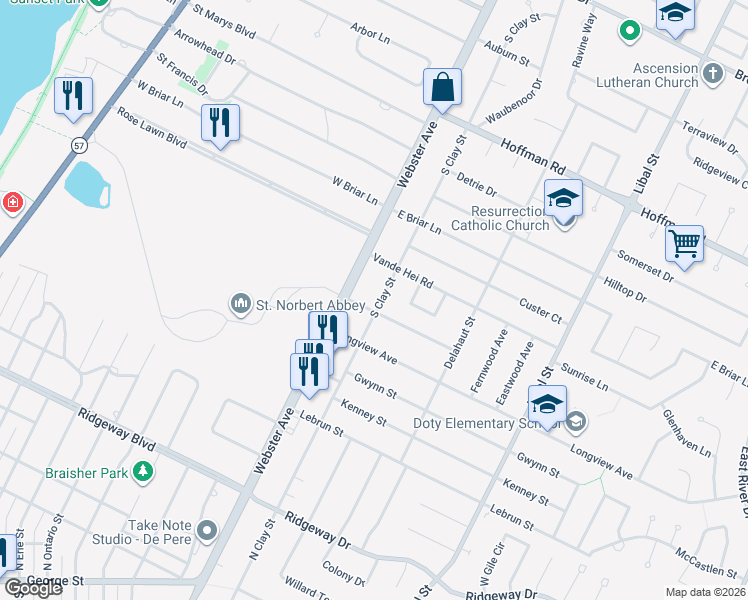 map of restaurants, bars, coffee shops, grocery stores, and more near 126 Fairview Avenue in Green Bay