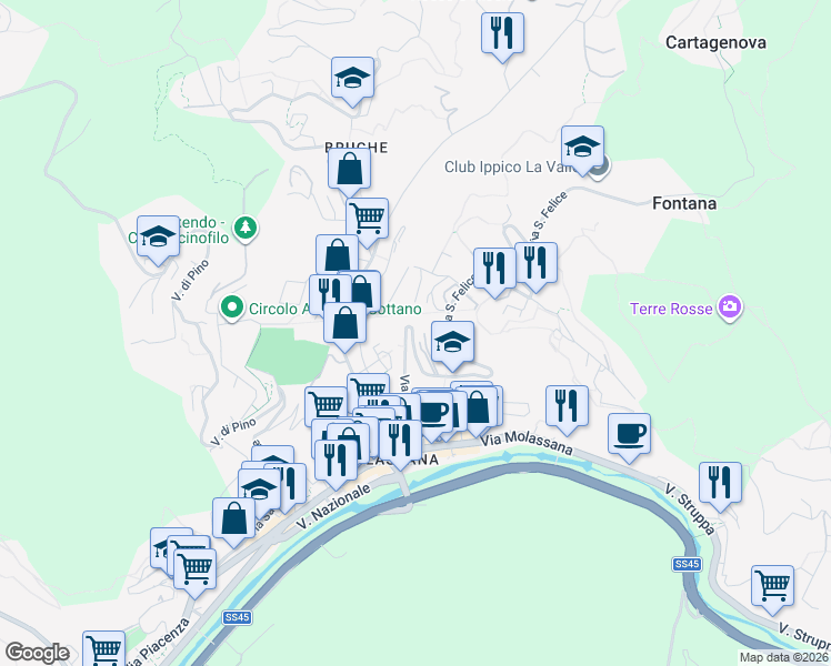 map of restaurants, bars, coffee shops, grocery stores, and more near 11b Via Antonio Sertoli in Genova