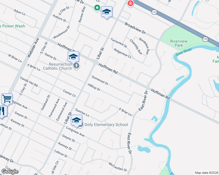 map of restaurants, bars, coffee shops, grocery stores, and more near 3319 Camelia Court in Allouez