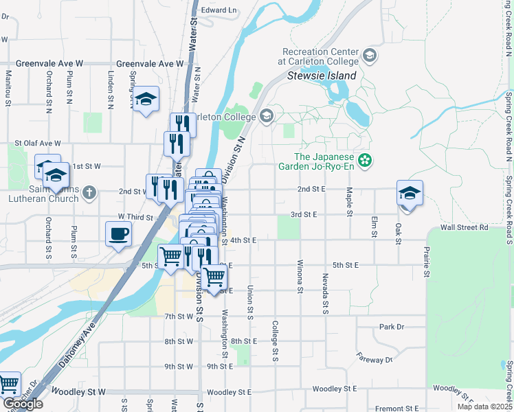 map of restaurants, bars, coffee shops, grocery stores, and more near 217 Union Street in Northfield