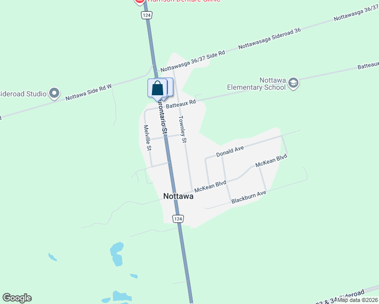 map of restaurants, bars, coffee shops, grocery stores, and more near 46 Townley Street in Nottawa