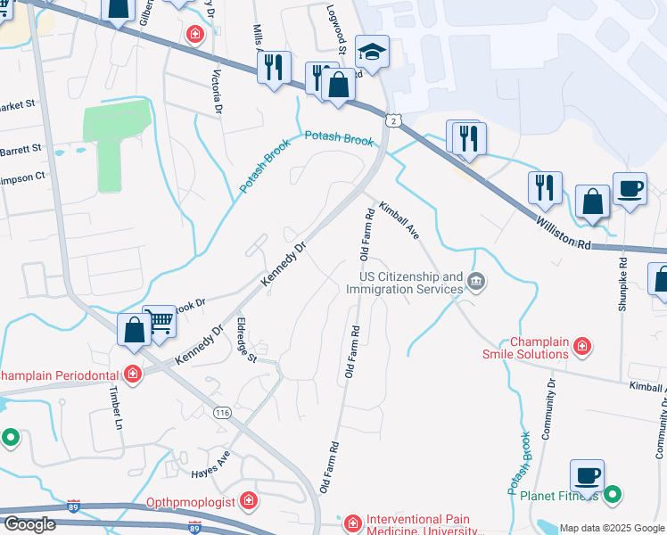 map of restaurants, bars, coffee shops, grocery stores, and more near 155-299 Kennedy Drive in South Burlington
