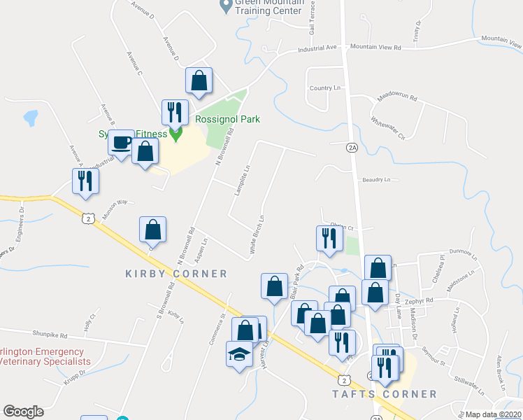 map of restaurants, bars, coffee shops, grocery stores, and more near 372 White Birch Lane in Williston