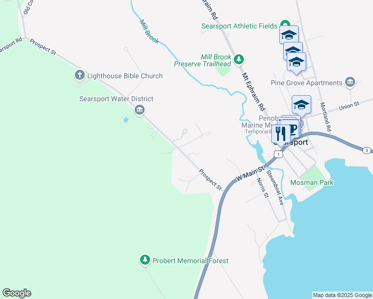 map of restaurants, bars, coffee shops, grocery stores, and more near 15 Bayview Street in Searsport