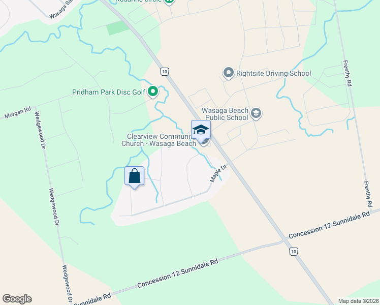 map of restaurants, bars, coffee shops, grocery stores, and more near 6 Butternut Crescent in Wasaga Beach