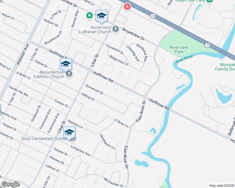 map of restaurants, bars, coffee shops, grocery stores, and more near 3310 Hyacinth Court in Green Bay