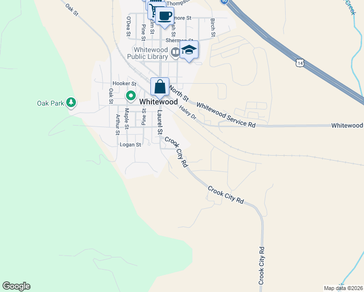 map of restaurants, bars, coffee shops, grocery stores, and more near 748-770 Crook City Rd in Whitewood