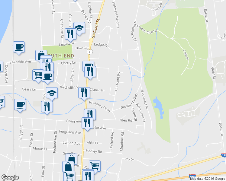 map of restaurants, bars, coffee shops, grocery stores, and more near 75 Crescent Road in Burlington